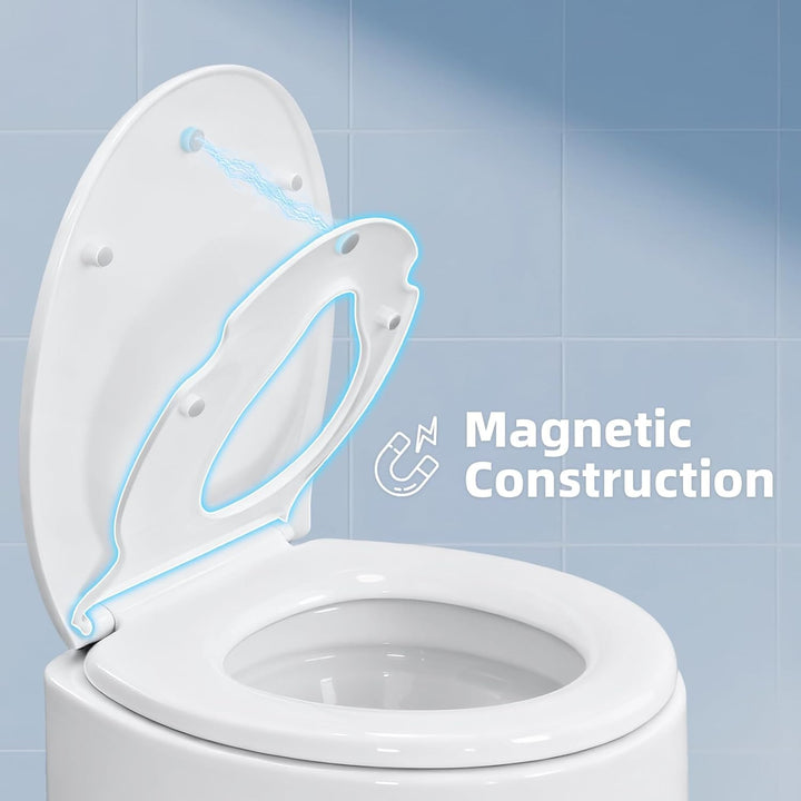 Familien Toilettendeckel mit Kinderaufsatz, 2-in-1 WC-Sitz Oval aus PP Kunststoff, Sanfte Absenkauto