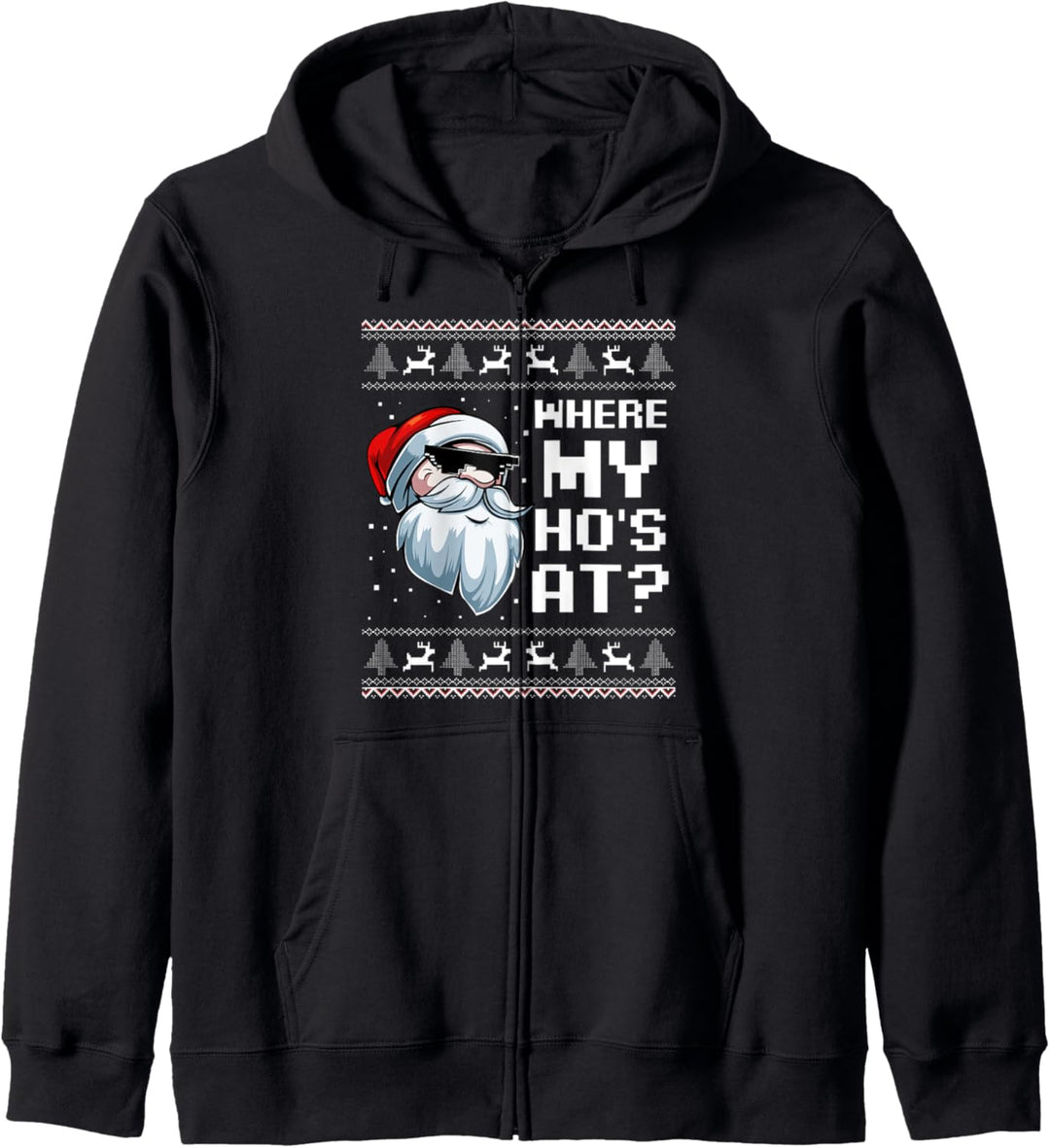 Where My Ho's At Ho Matching Couple Santa Ugly Christmas Kapuzenjacke