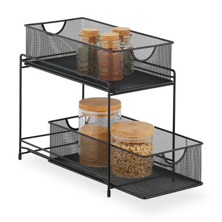 Relaxdays Küchen, 2 Ausziehkörbe, Etagenregal aus Metall, H x B x T: 32 x 19 x 35,5 cm, Bad Organize