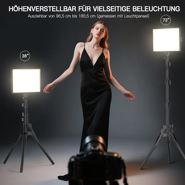 Video Licht Set, 2-Pack 25x20 cm 15 W LED Studio Fotolicht, Dimmbares 2800–6500K Kamera Licht für Vi