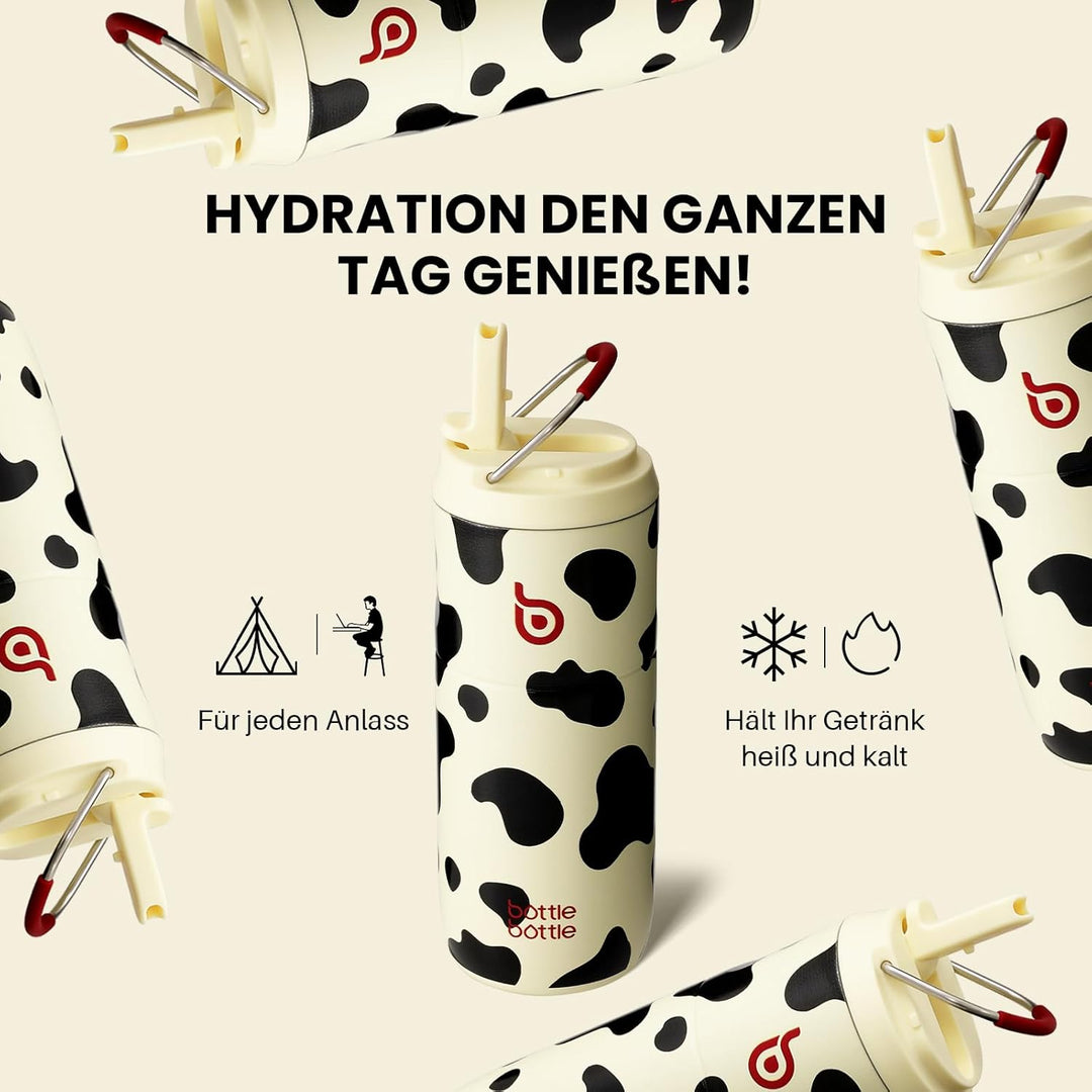 bottlebottle Edelstahl Trinkflasche mit Strohhalm 500ml, auslaufsichere Sportwasserflasche, ideal fü