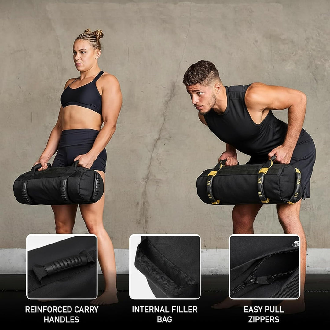 Taeku Gewichtssack für Fitness, Verstellbar Power Bag mit 6 Griffen Krafttraining Sandsäcke Workout