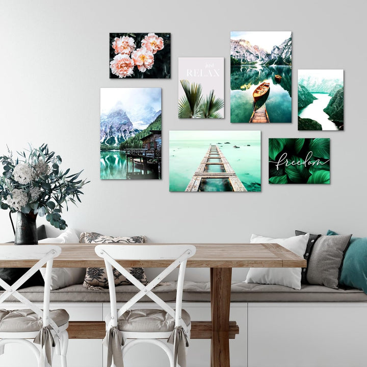 Novart Wandbilder See Berge - KOMPLETT AUFHÄNGFERTIG - Natur Wohnzimmer Schlafzimmer - 7 Moderne Moo