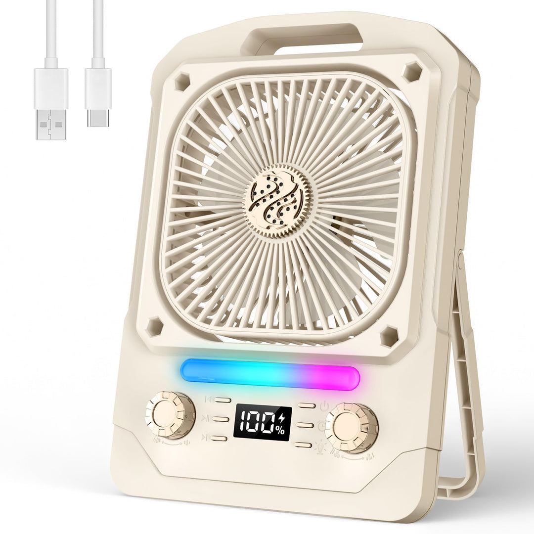 WIWOLER 6000mAh Camping Ventilator Tragbar, Akku USB Ventilator Bluetooth | 100 Stufen Stufenlose Wi