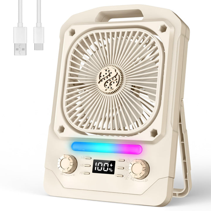 WIWOLER 6000mAh Camping Ventilator Tragbar, Akku USB Ventilator Bluetooth | 100 Stufen Stufenlose Wi