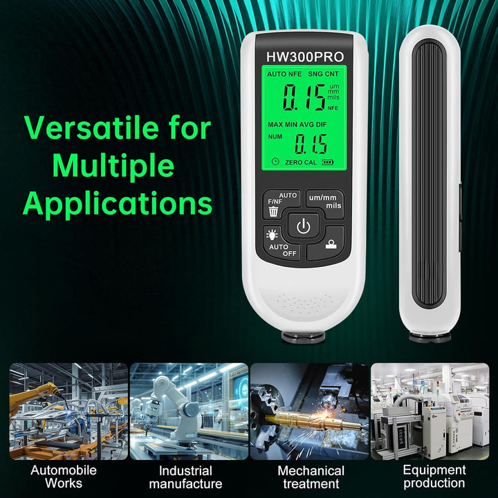 Schichtdickenmessgerät 0-2000μm, ±(3%+1µm) Präzision Digitales Lackdickenmessgerät für Metall mit Di