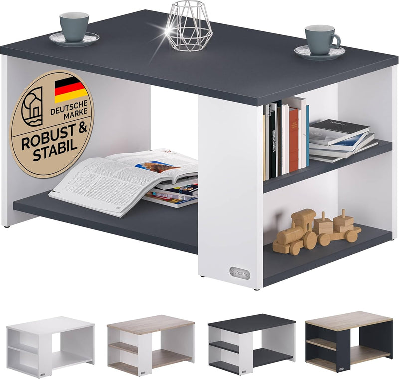 Casaria® Couchtisch Ablage Fächer Stauraum 90x59x48cm Kratzfest Holz 50kg Belastbarkeit Modern Wohnz
