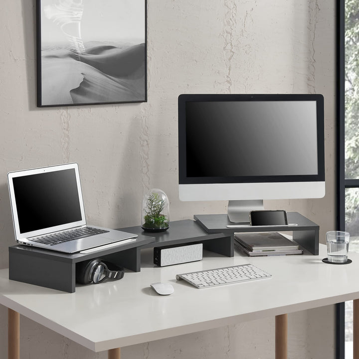 [en.casa] Monitorständer Vilppula Monitorerhöhung 79x27x10,5cm Bildschirmerhöhung mit Smartphone-Hal