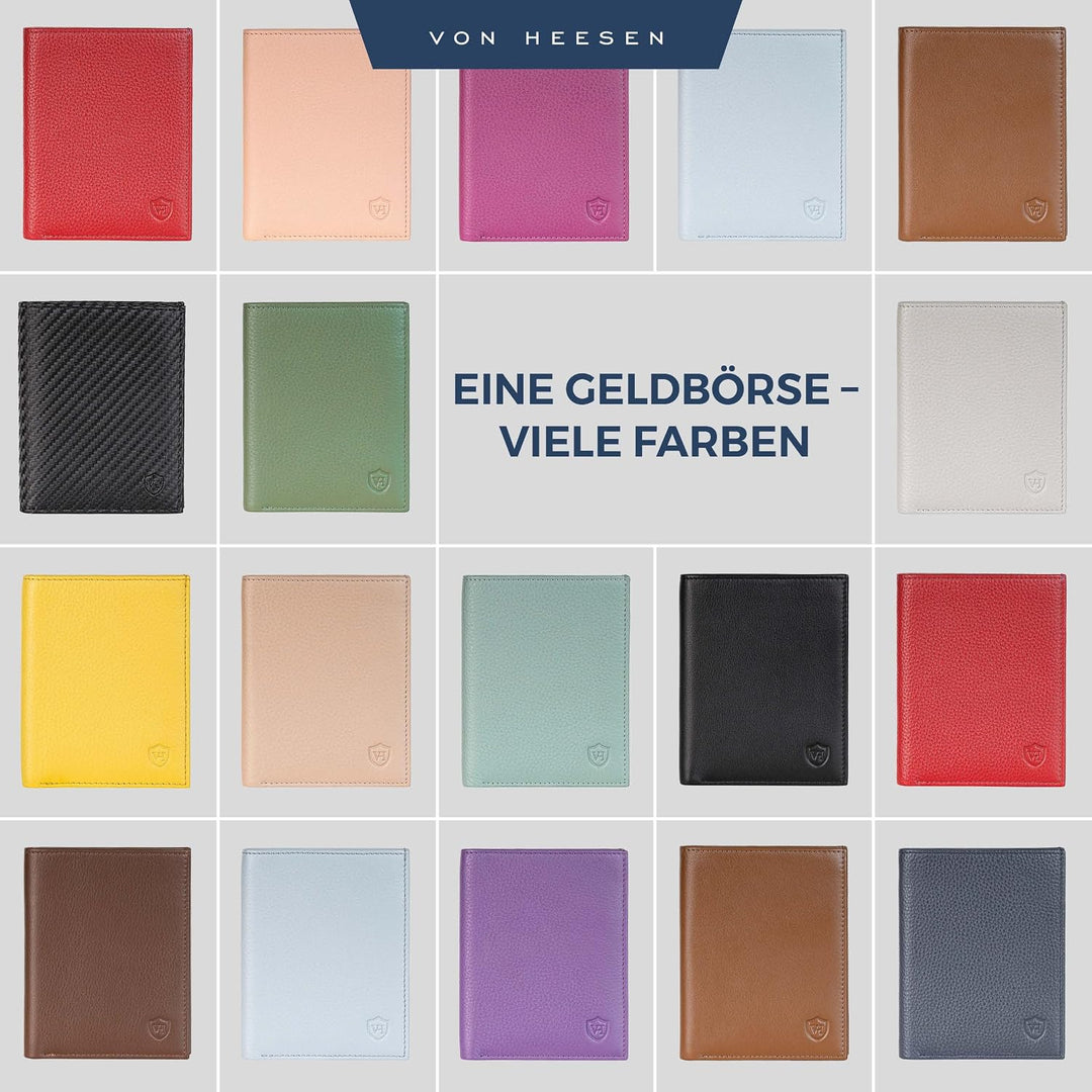 VON HEESEN Leder Geldbörse Herren mit Münzfach &amp; RFID Schutz I Echtleder Geldbeutel für Männer &amp; Dam