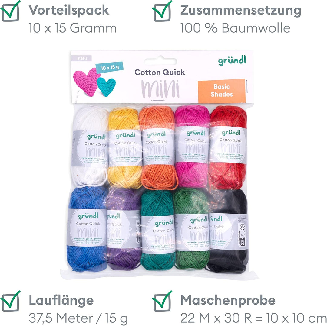 Gründl Wolle Cotton Quick Mini Shades - dünne Wolle zum Häkeln von kleinen Figuren - Glänzend und ha
