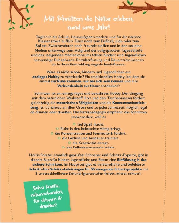 Schnitzen für Kinder – 55 coole Projekte mit Fotoanleitung zur Förderung der Konzentration & Feinmot