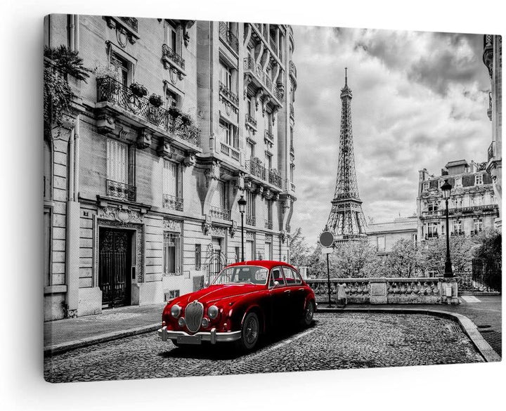 Bilder auf Leinwand Auto Eiffle Strasse Gebäude Leinwandbild 70x50cm Wandbilder Dekoration Wohnzimme