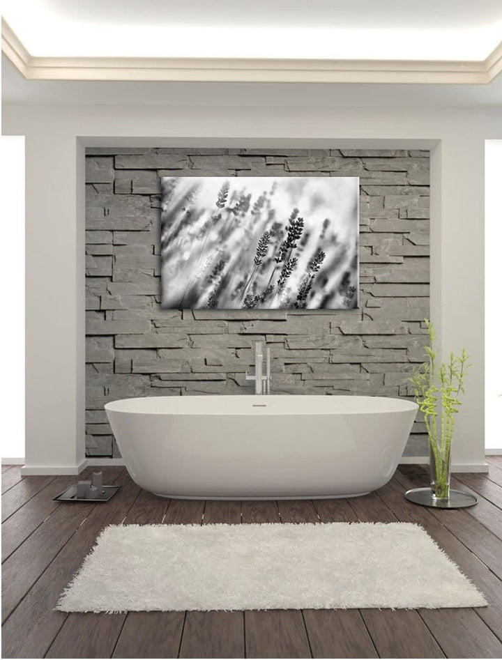 Pixxprint Monocrome, Schöner Lavendel im sanften Licht, Format: 100x70 auf Leinwand, XXL riesige Bil