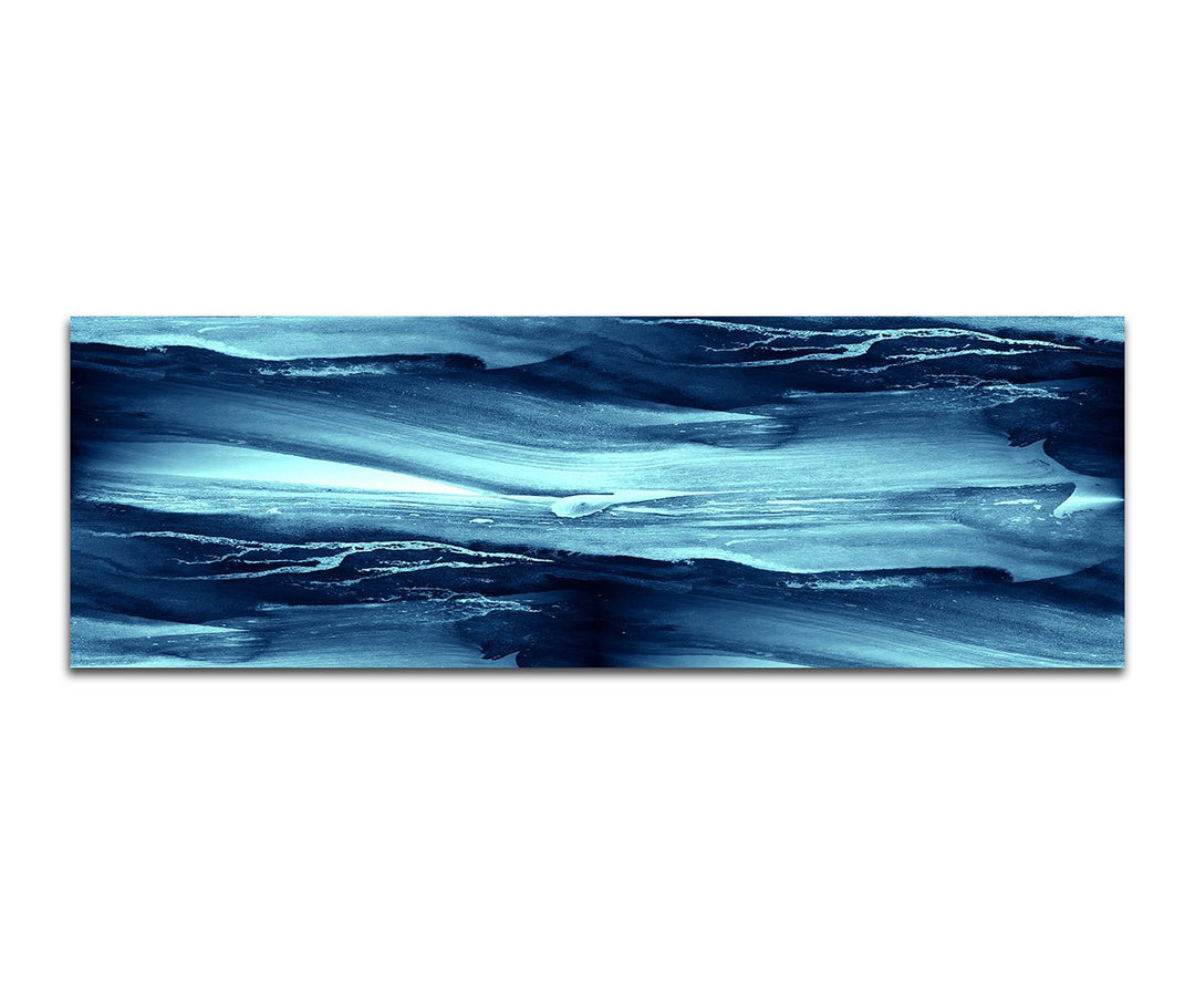 Paul Sinus Art Panoramabild auf Leinwand und Keilrahmen 150x50cm Handmalerei Wellen blau abstrakt
