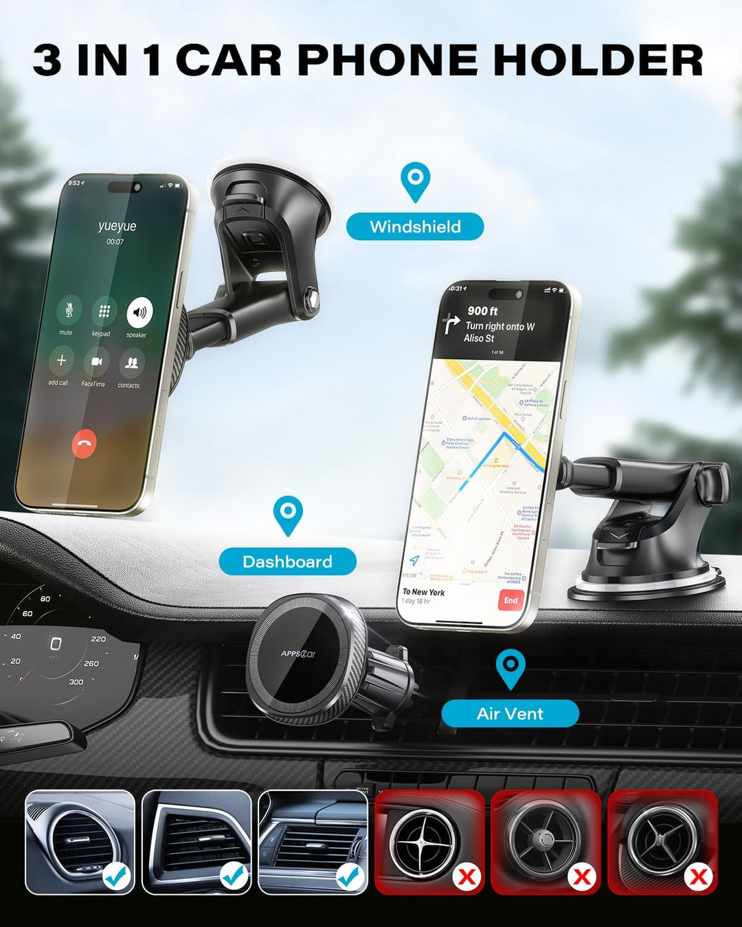 APPS2Car 3-in-1 Handyhalterung Auto Magsafe,360° Drehbar Ausziehbarer Magnetisch Autohalterung Car P