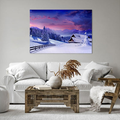 Bilder auf Leinwand 100x70cm Leinwandbild Winter Landschaft Frost Schnee Gross Wanddeko Bild Schlafz