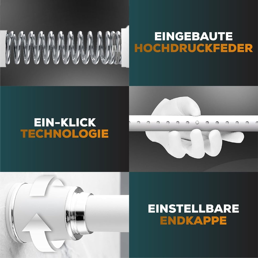 Teleskopstange zum Klemmen 270-320cm, Weiss, Ø 32 mm, Stange ohne Bohren - Klemm Gardinenstange Ausz