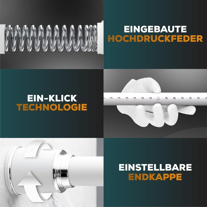 Teleskopstange zum Klemmen 270-320cm, Weiss, Ø 32 mm, Stange ohne Bohren - Klemm Gardinenstange Ausz