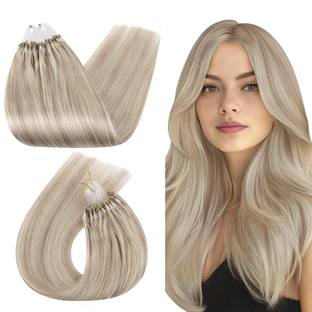 Ugeat 55cm Microring Extensions Echthaar Blond 1g/Strähnen 50Gramm Micro Loop Hair Extensions Echte
