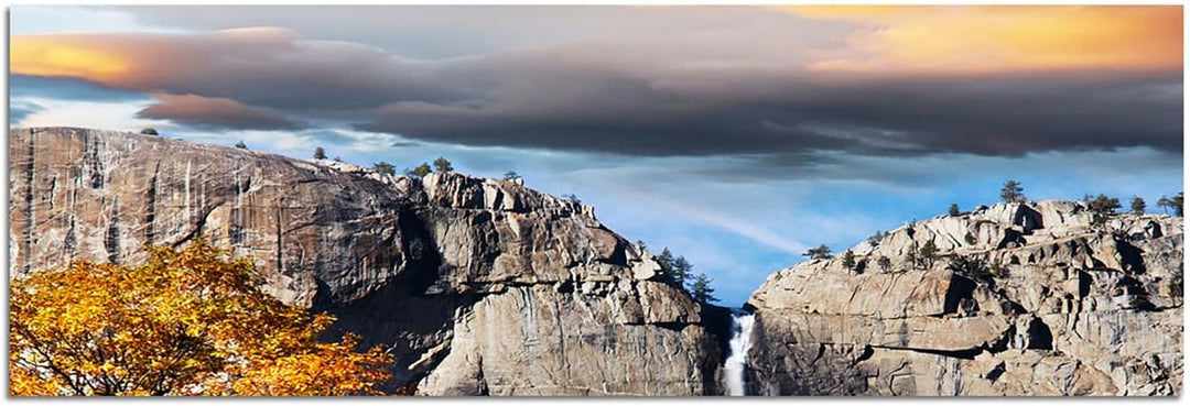 Augenblicke Wandbilder Leinwandbild als Panorama in 150x50cm Yosemite Landschaft Felsen Wasserfall H