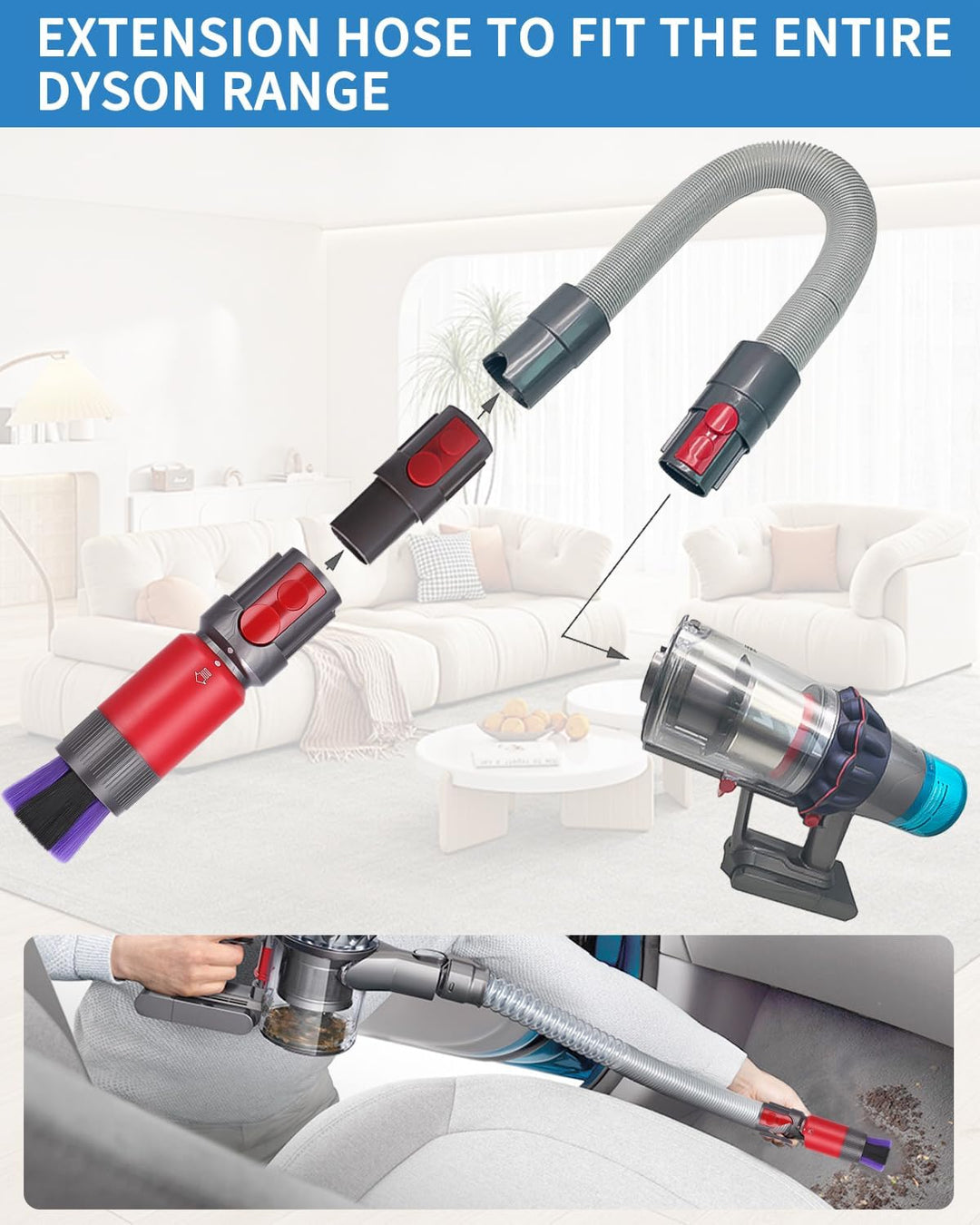 3 Rückstandsloser Staubpinsel Staubsauger Zubehör,Kratzfreie Staubbürste V15/V8/V10/V11/V12 mit Flex