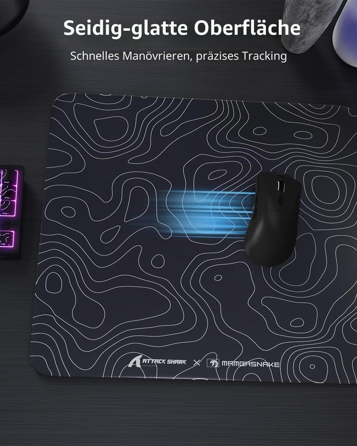 MAMBASNAKE x ATTACK SHARK CM05 Contour Glass Hard Gaming Mousepad,Nano-Micro-Etched Texture,Smooth G