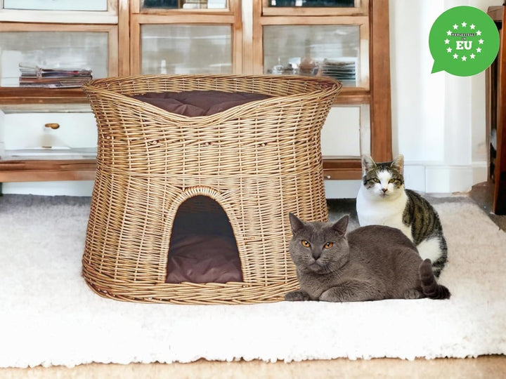 Katzenkorb zum Schlafen – Katzenhütte Indoor – Grösse XL: 70 cm oval – Katzenhöhle aus Weide – Zweis