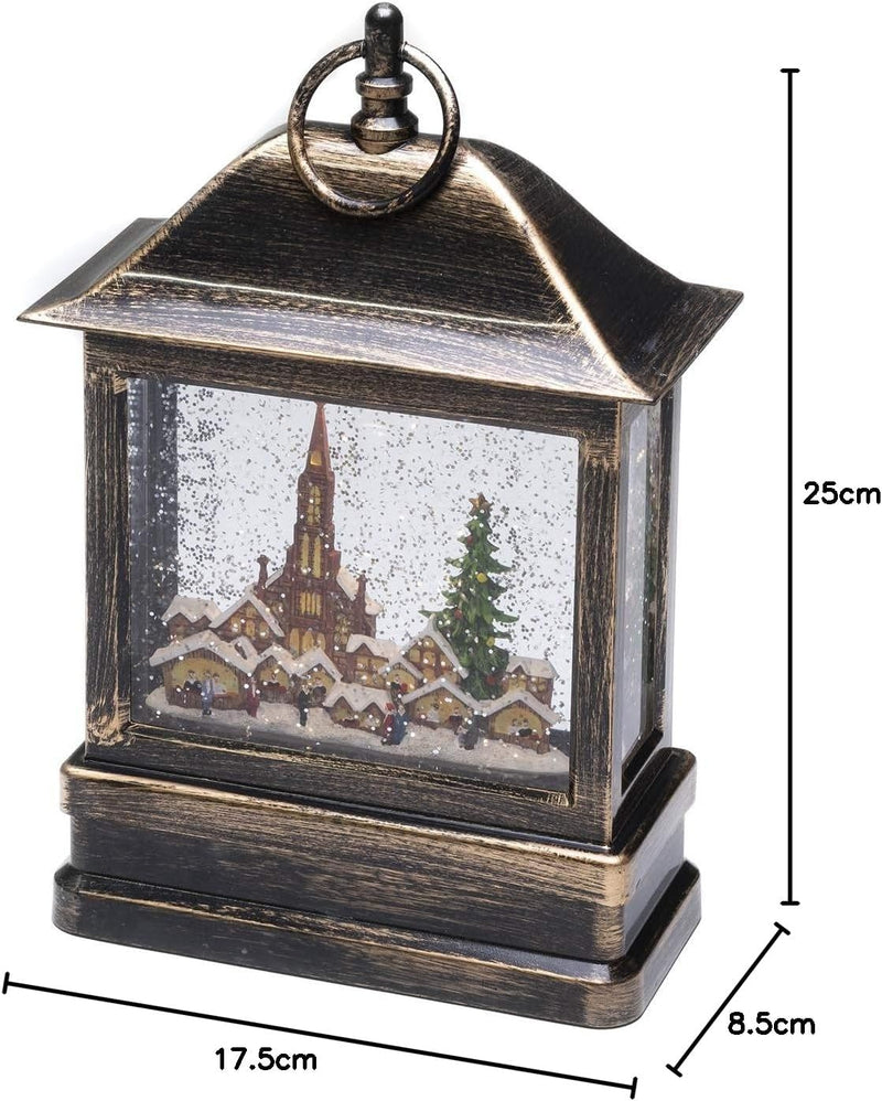 Konstsmide LED Schneelaterne mit Kirche und Weihnachtsmarkt, wassergefüllt, wählbare Energieversorgu
