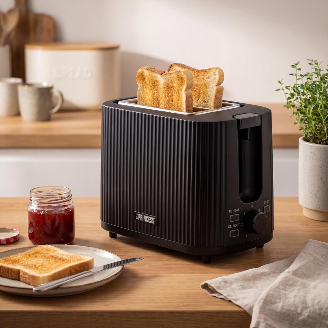 Princess Toaster Wave Edelstahl-Optik, 2 Scheiben, 7 Bräunungsstufen, Auftau- und Aufwärmfunktion, K