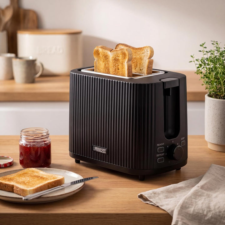 Princess Toaster Wave Edelstahl-Optik, 2 Scheiben, 7 Bräunungsstufen, Auftau- und Aufwärmfunktion, K