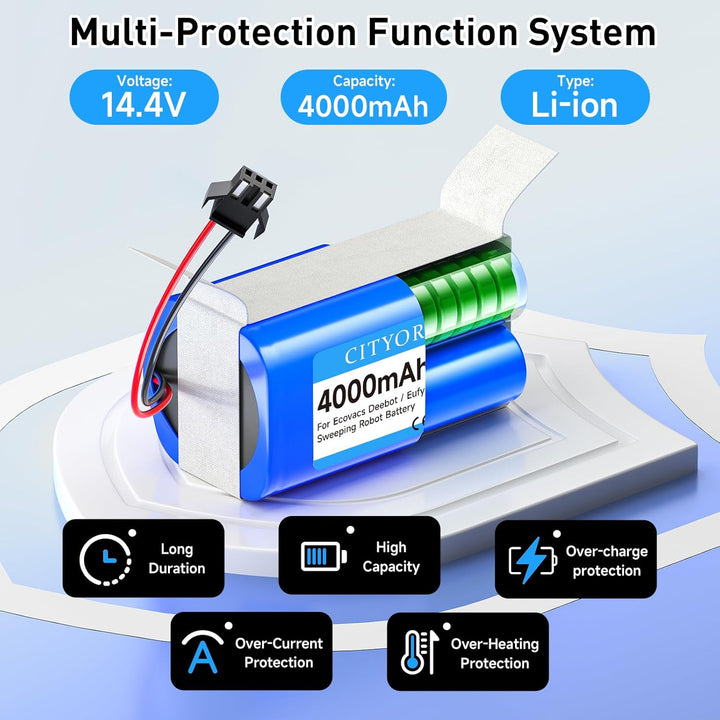 CITYORK Li-ion Upgrade 4000mAh Akku für Proscenic 850T 850P, Für Tikom G8000 L9000 Robot, Für Venga