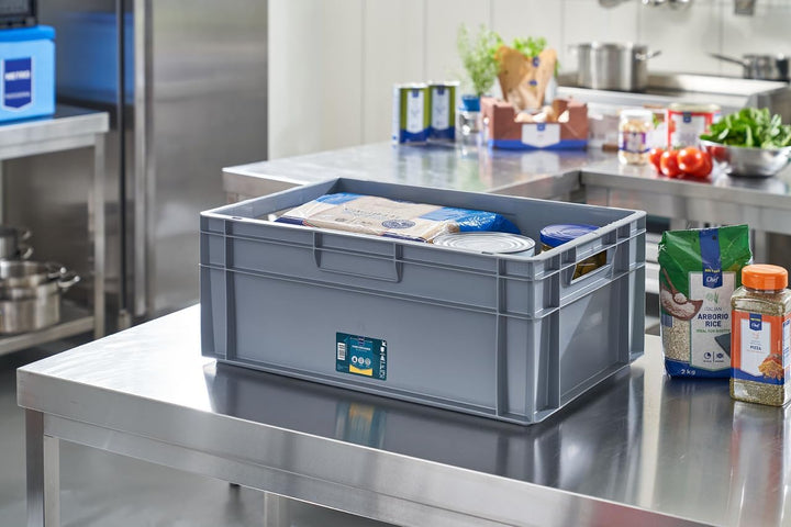 METRO Professional Eurobox, PP, 60 x 40 x 24 cm, 47 L, 25 kg, stapelbar, mit Handgriff, grau (47 L),