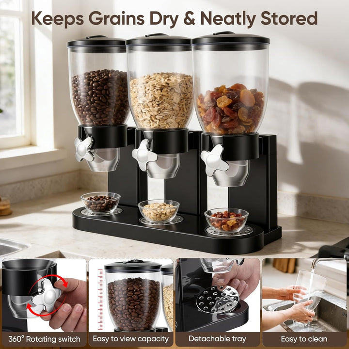 Cereal Dispenser Countertop 2L, Dreifacher Müslispender mit Drehverschluss 3er Set, Luftdichte Vorra