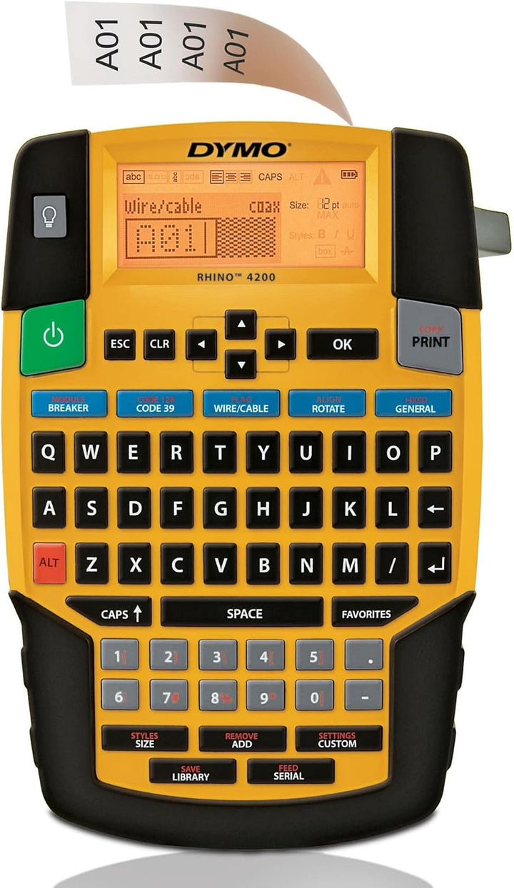 Dymo Rhino 4200 – Label Drucker (schwarz, gelb, 6–19 mm, QWERTY, Lithium-Ionen (Li-Ion), Geschenkbox