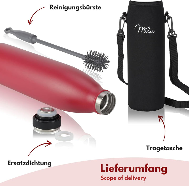 Milu Edelstahl Trinkflasche 350ml 500ml 750ml 1L, 1,5L Thermosflasche, Isolierte Wasserflasche, Ausl