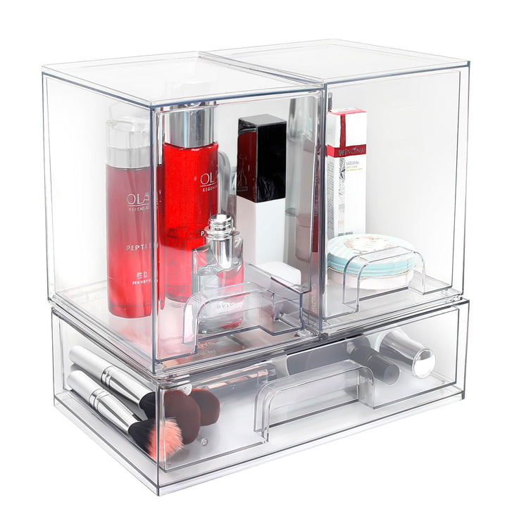 Grosse stapelbare Aufbewahrungsschubladen, durchsichtiger Make-up-Organizer aus Kunststoff mit auszi