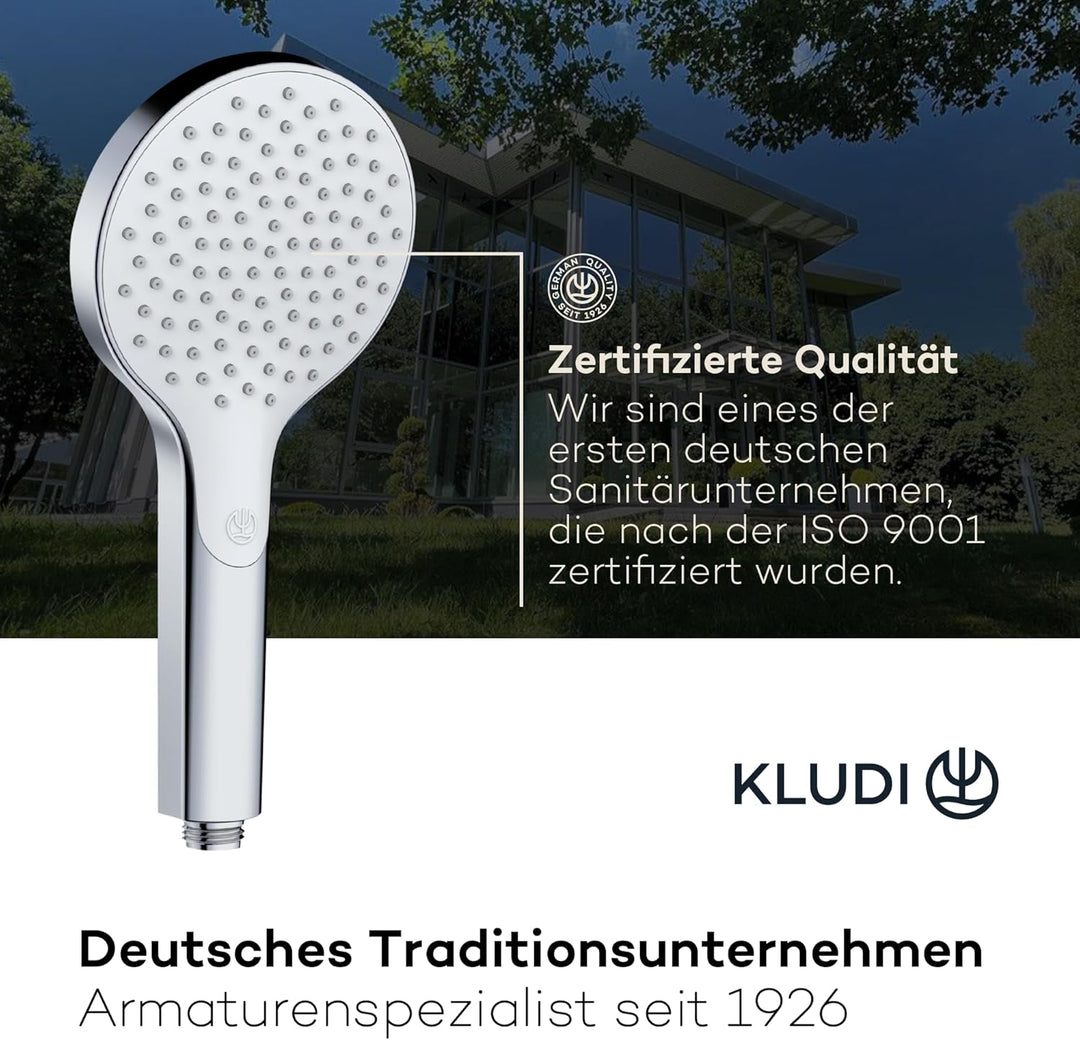KLUDI-X3 Universal Duschkopf wassersparend als Option, Duschbrause mit 1 Strahlart, reinigungsfreund