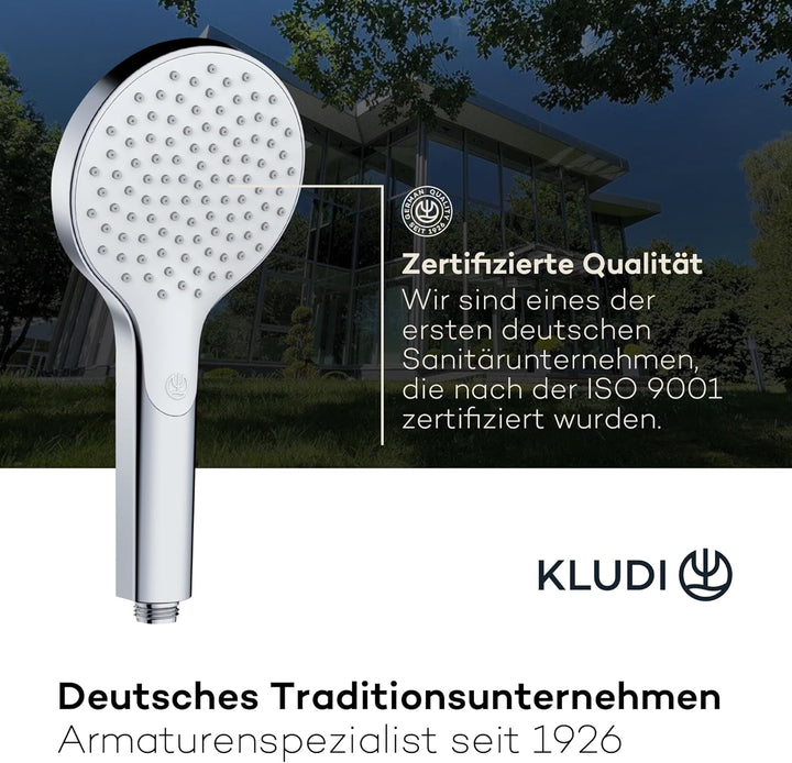 KLUDI-X3 Universal Duschkopf wassersparend als Option, Duschbrause mit 1 Strahlart, reinigungsfreund