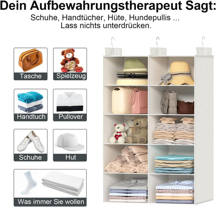 Doppelreihe Hängeregal, Schrank Organizer für Kleidung, Faltbarer Kleiderschrank Organizer mit 3 Met
