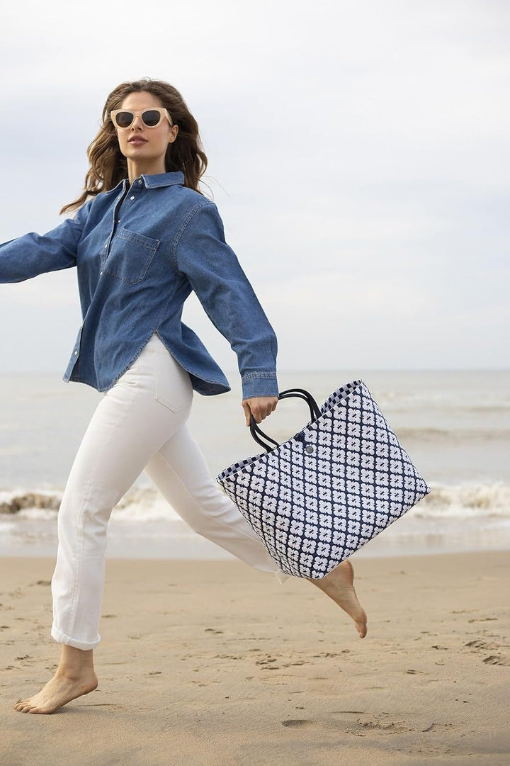 Handed By - Tasche, Markttasche, Einkaufstasche, Shopper - Motif Bag - blau/weiss - Grösse L