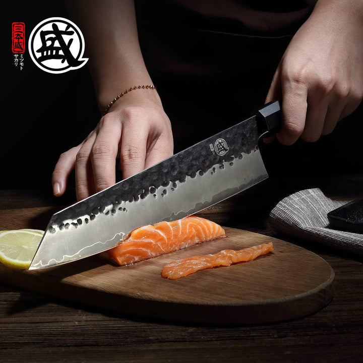 MITSUMOTO SAKARI 23 cm Japanisches Kochmesser, Kiritsuke Küchenmesser Profi Stahl mit Hohem Kohlenst
