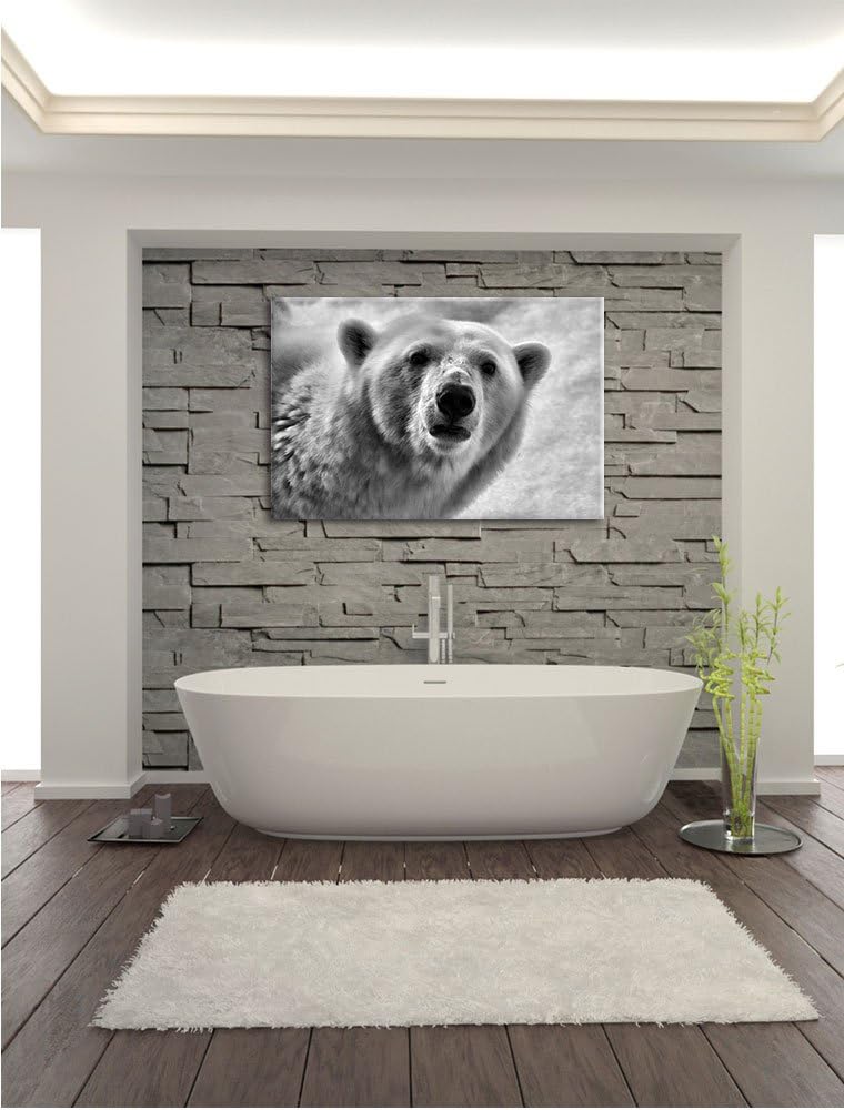 Pixxprint wachsamer Eisbär / 100x70cm Leinwandbild bespannt auf Holzrahmen/Wandbild Kunstdruck Dekor