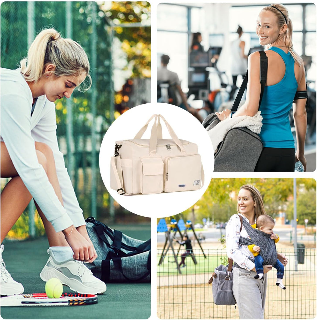 FIORETTO 35L Damen Sporttasche Faltbare Reisetasche mit Schuhfach und Nassfach, Wasserabweisende Wee