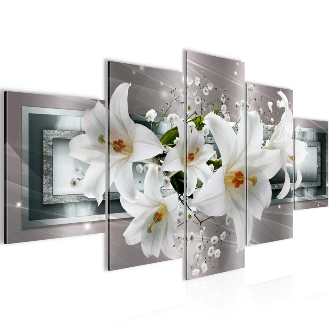Runa Art Wandbilder Blumen Lilien 5 Teilig Bild auf Vlies Leinwand Deko Wohnzimmer Abstrakt Grau Bei