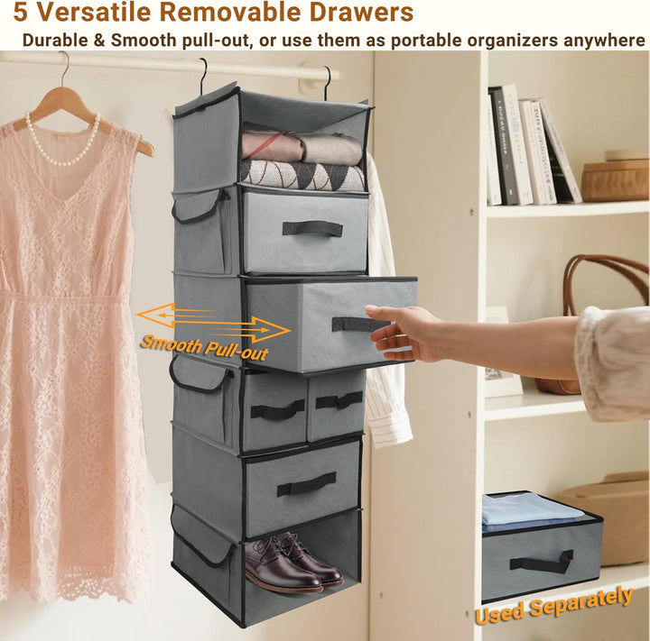 Aufhängende Regale mit 5 Schubladen und 3 Seitentaschen,Langlebiger Stoff hängende Schrank Organizer