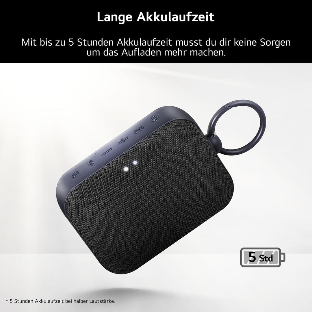 LG Bluetooth Lautsprecher, Freisprechfunktion an Telefonkonferenzen, 5h Akku, IPX5 Wasserschutz, Kab