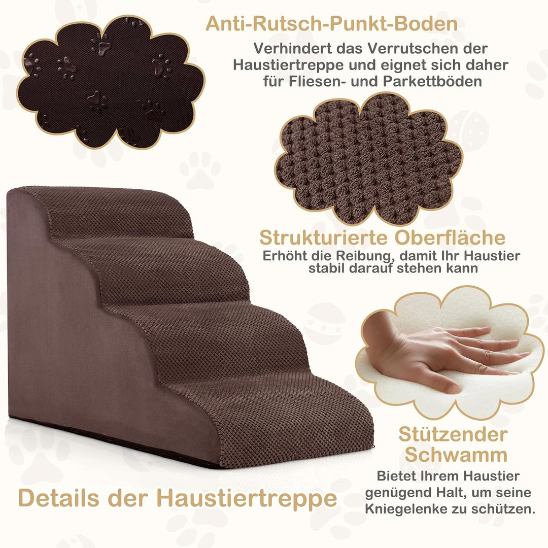 GYMAX Hundetreppe 4 Stufen, Haustiertreppe mit waschbarem Bezug &amp; Reissverschluss, Hundestufen aus h