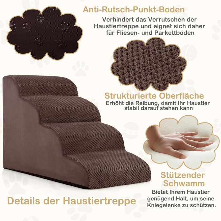 GYMAX Hundetreppe 4 Stufen, Haustiertreppe mit waschbarem Bezug &amp; Reissverschluss, Hundestufen aus h