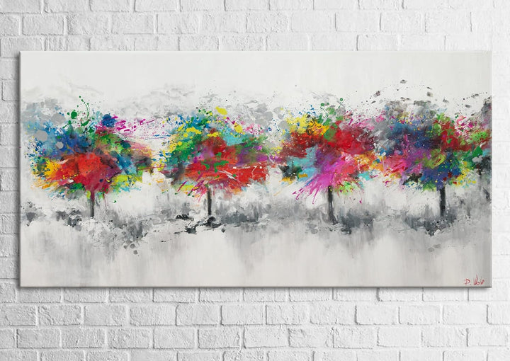 YS-Art Abstrakt Design Acryl Gemälde auf Leinwand bunter Wald handgemalt Wandbilder Wohnzimmer moder