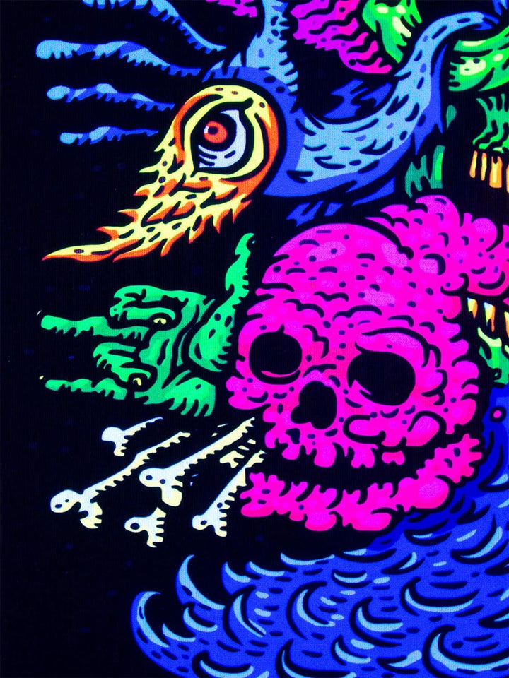 PSYWORK Schwarzlicht Stoffposter Neon | Devil Water Skull | 0,5 x 0,7m | UV-aktiv | fluoreszierend |